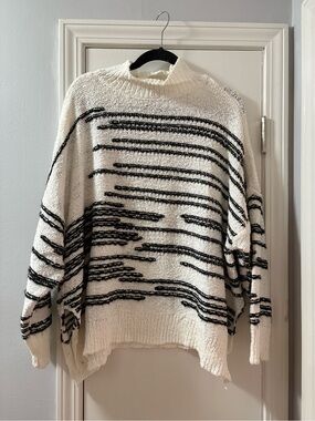 Vince Camuto Oversized Cream and Black Striped Knit Sweater